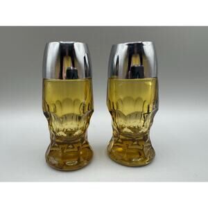 Anchor Hocking Georgian Amber Glass Salt and Pepper Shakers Vintage Set Pair